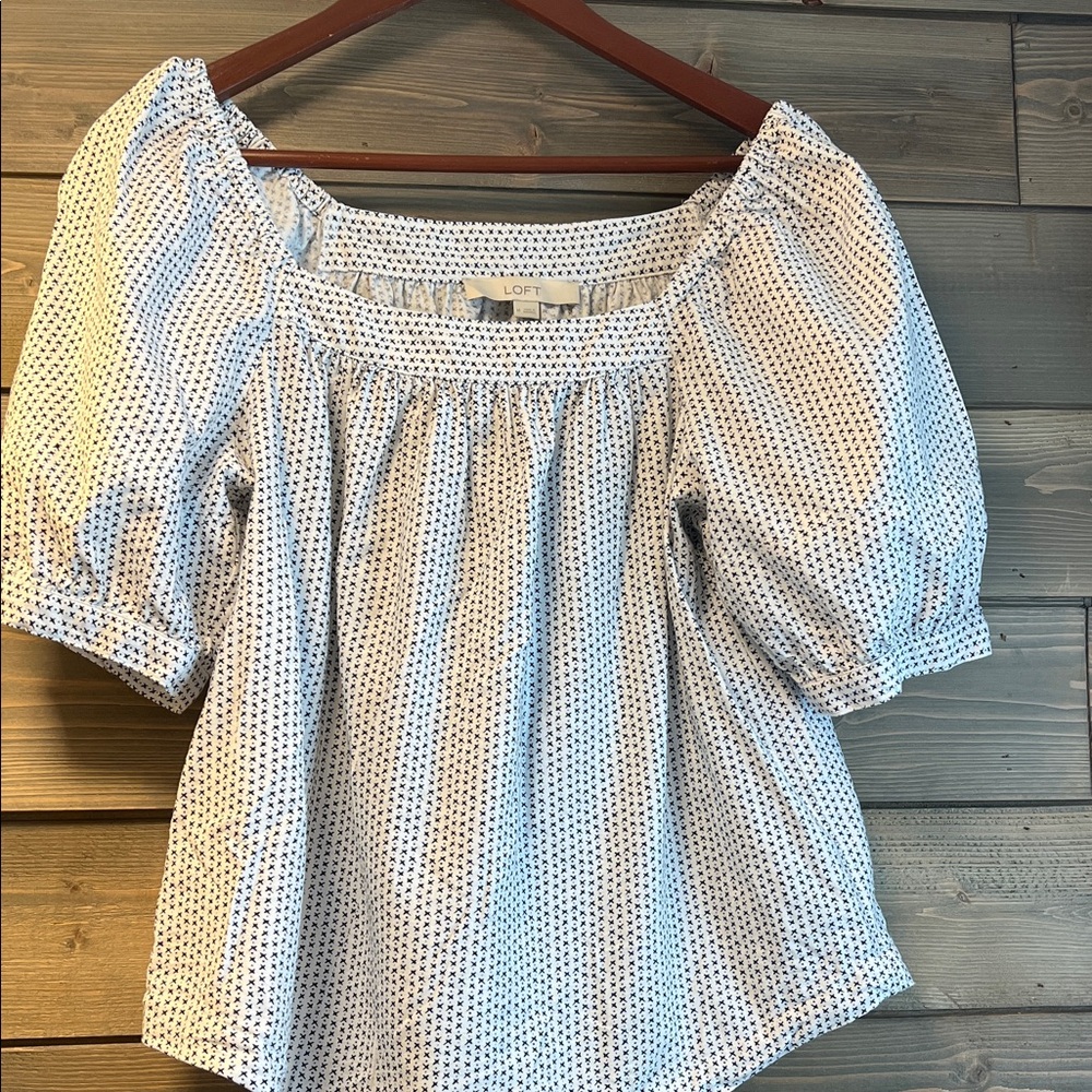 LOFT White Blouse with Black x pattern